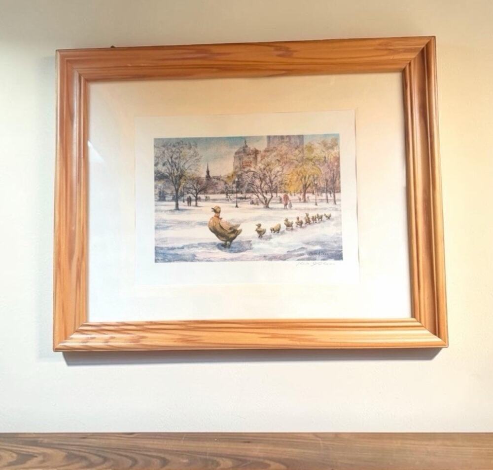 Boston Ducklings Garden Afternoon Painting SIGNED Framed 16” x13" Kevin J Shea
